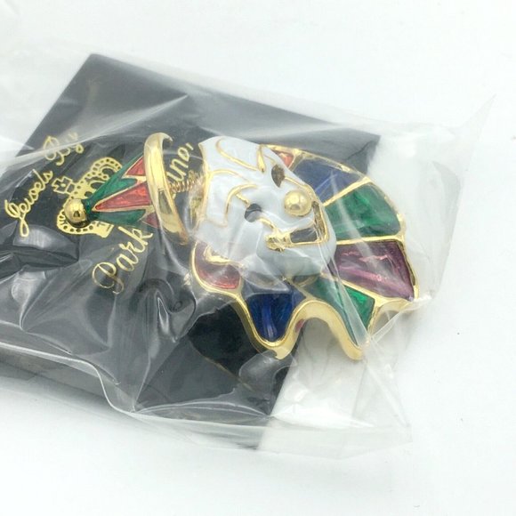 JEWELS BY PARK LANE vintage clown trembler brooch - gold & enamel pin NOS in box - Picture 4 of 7